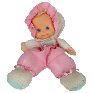 Fisher Price Puffalump Kids Baby Doll 12” Pink Clothes Green Bib Plush Toy VTG